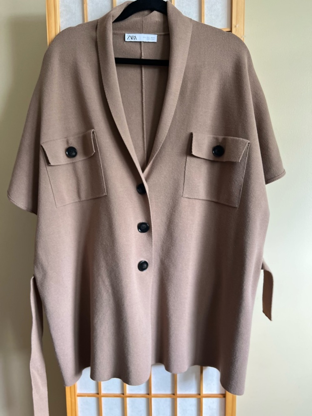 Zara Belted Knit Cardigan L Brown Taupe Minimalist Capsule Layering - Picture 7 of 11